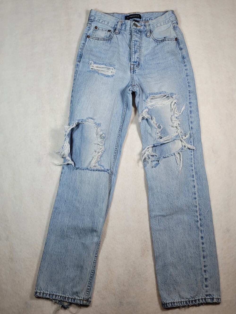 Aeropostale Light Wash 90s Baggy Ripped Distressed High Rise Jeans Size 0